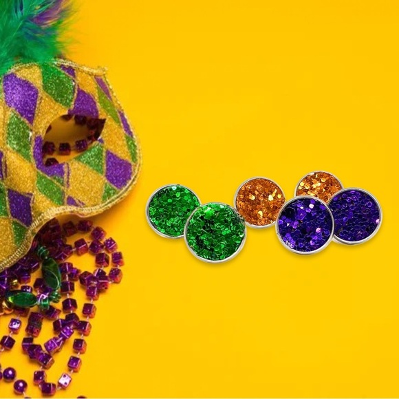 Sparkle & Shine: Mardi Gras Trio of Glitter Stud Earrings! NWT Studs - Picture 8 of 10